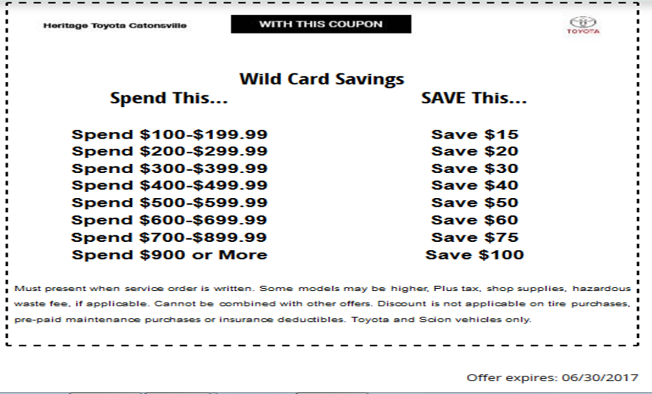 Wild Card Savings Baltimore Toyota Dealers Service