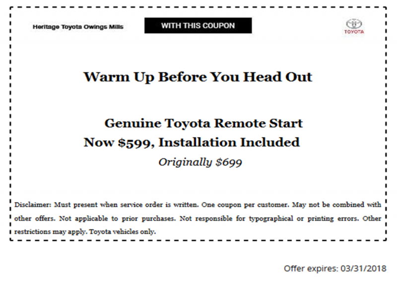 Heritage Owings Mills Genuine Toyota Remote Start Baltimore Toyota